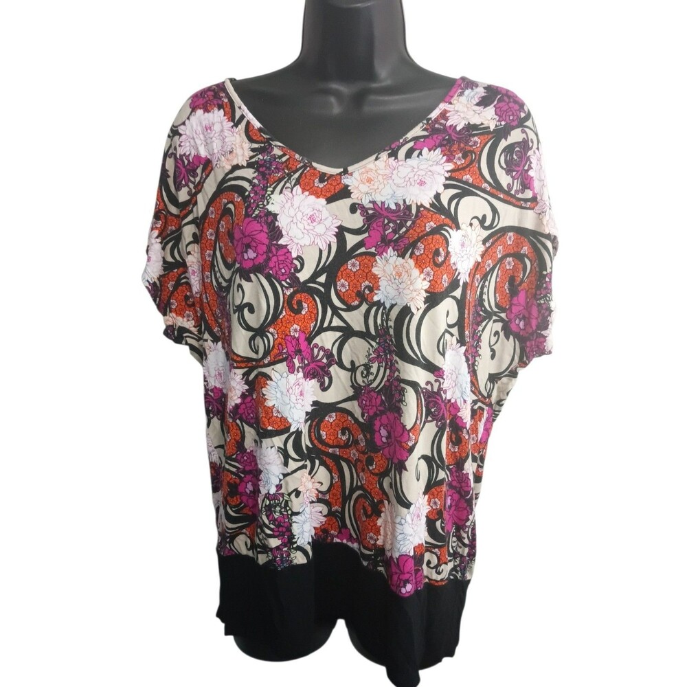 Dana Buchman Women's Short Sleeve Top, Size L Floral Casual Comfortable Blouse